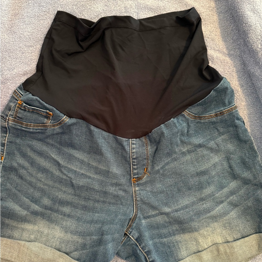Women's Black and Blue Maternity Shorts